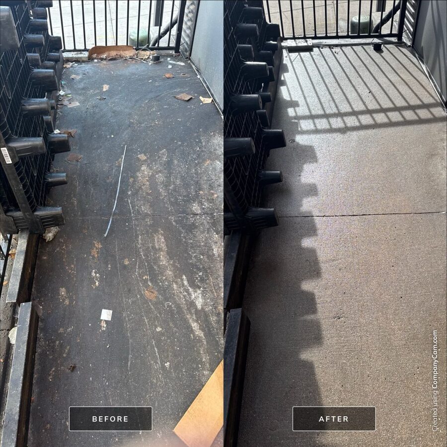 Commercial back entry concrete before and after pressure washing